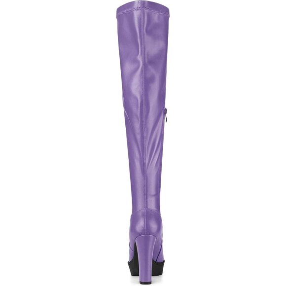 Women's Purple Platform Boots Chunky Heel Over Knee High Rounded Toe Long Boots - Picture 5 of 6